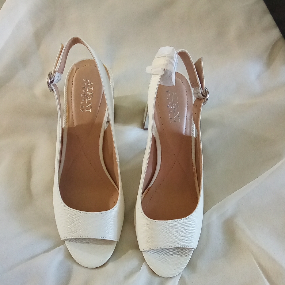 Alfani Cream of White Slingback Heels with Peep-Toe Design